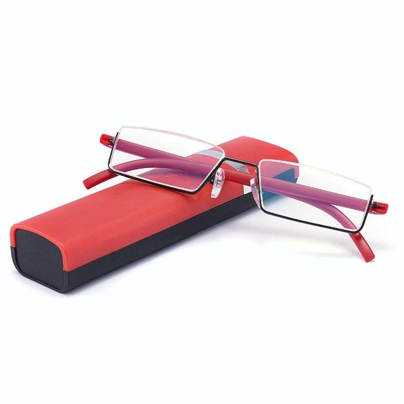 TR90 Seniors Clear Glasses With Portable Case Lightweight Presbyopic Glasses, Degree: +4.00(Red)
