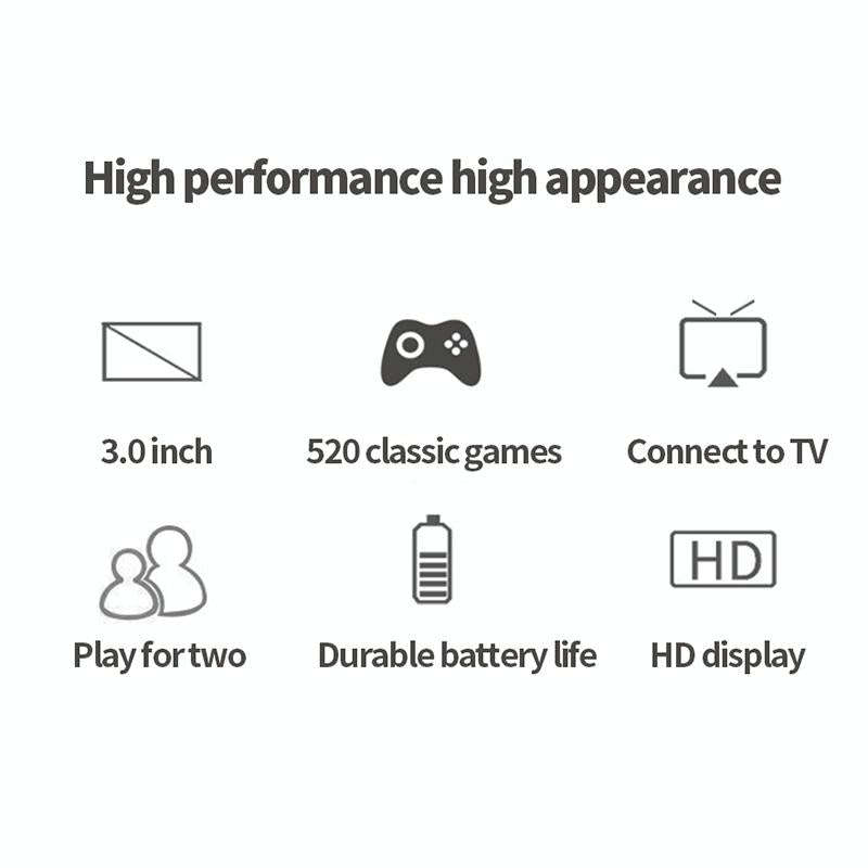 S8 3.0 inch Screen Classic Handheld Game Console Built-in 520 Games(Army Green)