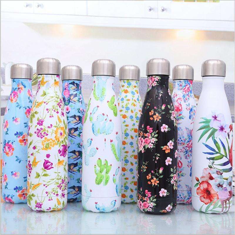Animals Plants Pattern Thermal Cup Vacuum Flask Heat Water Bottle Portable Stainless Steel Sports...