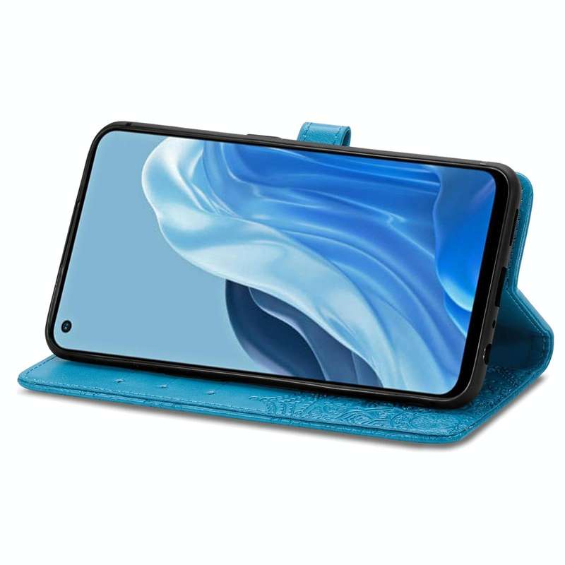 For OPPO Reno7 4G Mandala Flower Embossed Horizontal Flip Leather Phone Case(Blue)