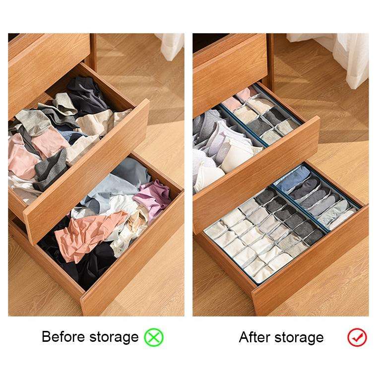 Foldable Drawer Clothes Storage Box, Spec: 6 Grids (Linen)