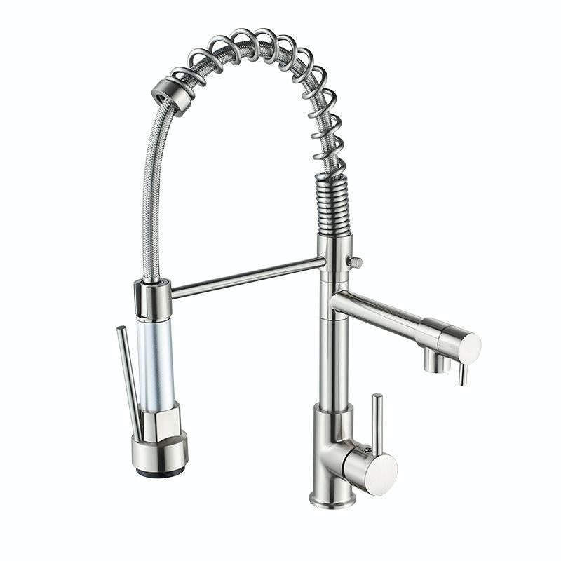 Copper And Nickel Brushed Double Outlet Spring Faucet Rotatable Kitchen Hot And Cold Water Faucet...