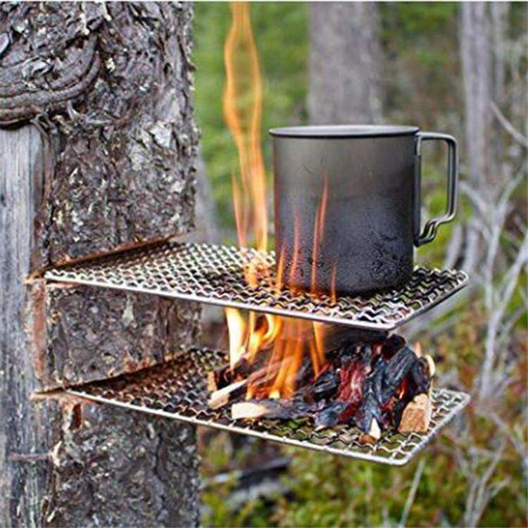 Outdoor Camping Pot Rack Square 304 Stainless Steel Barbecue Mesh Simple Wood Fire Stove Barbecue...