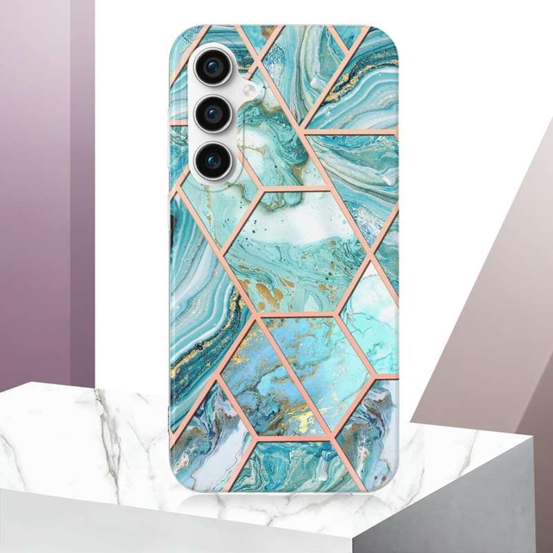 For Samsung Galaxy S23 FE 5G Electroplating Splicing Marble TPU Phone Case(Blue)
