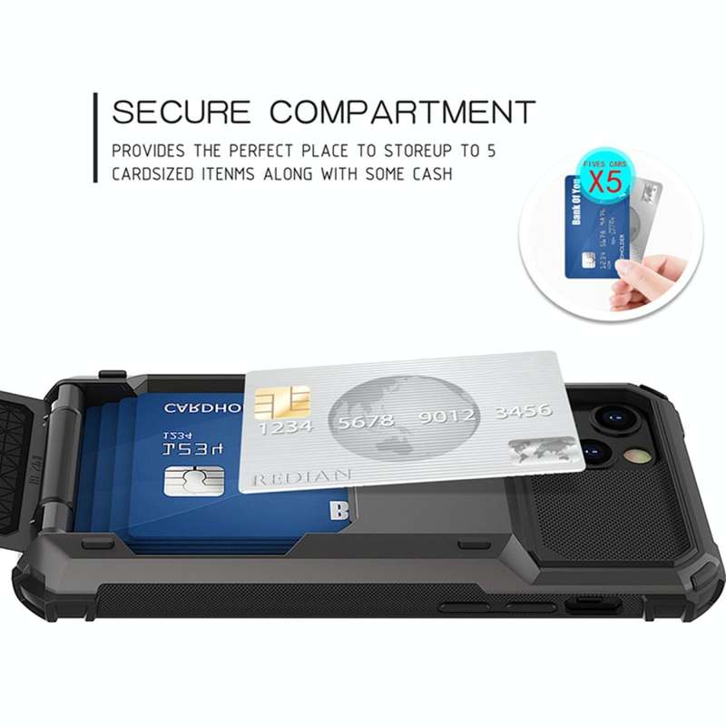 For iPhone 12 mini Scratch-Resistant Shockproof Heavy Duty Rugged Armor Protective Case with Card...