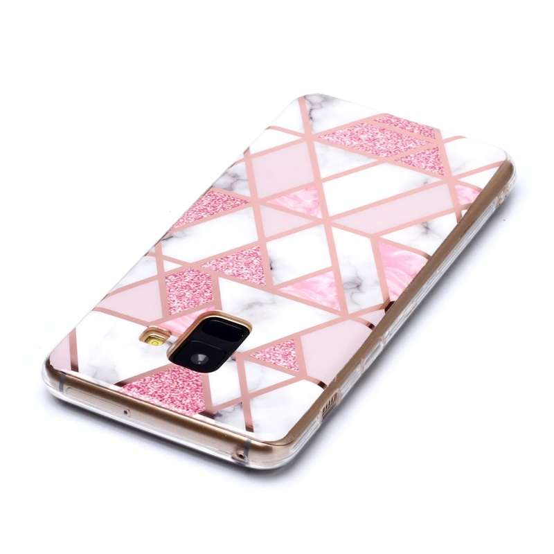 For Galaxy A8 (2018) Plating Marble Pattern Soft TPU Protective Case(Pink)