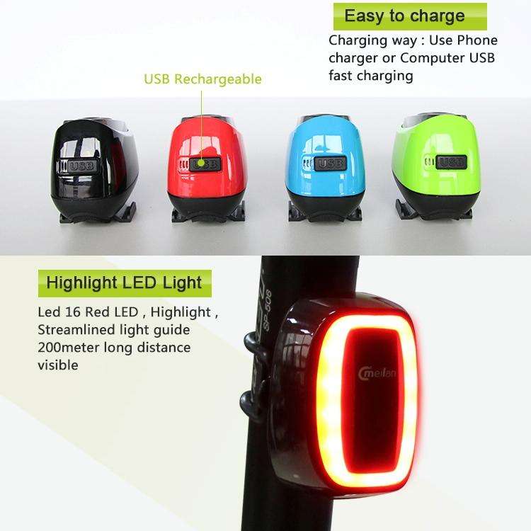 Meilan X6 Smart Auto Brake Rear Light Rechargeable Bicycle Tail Light(Black)