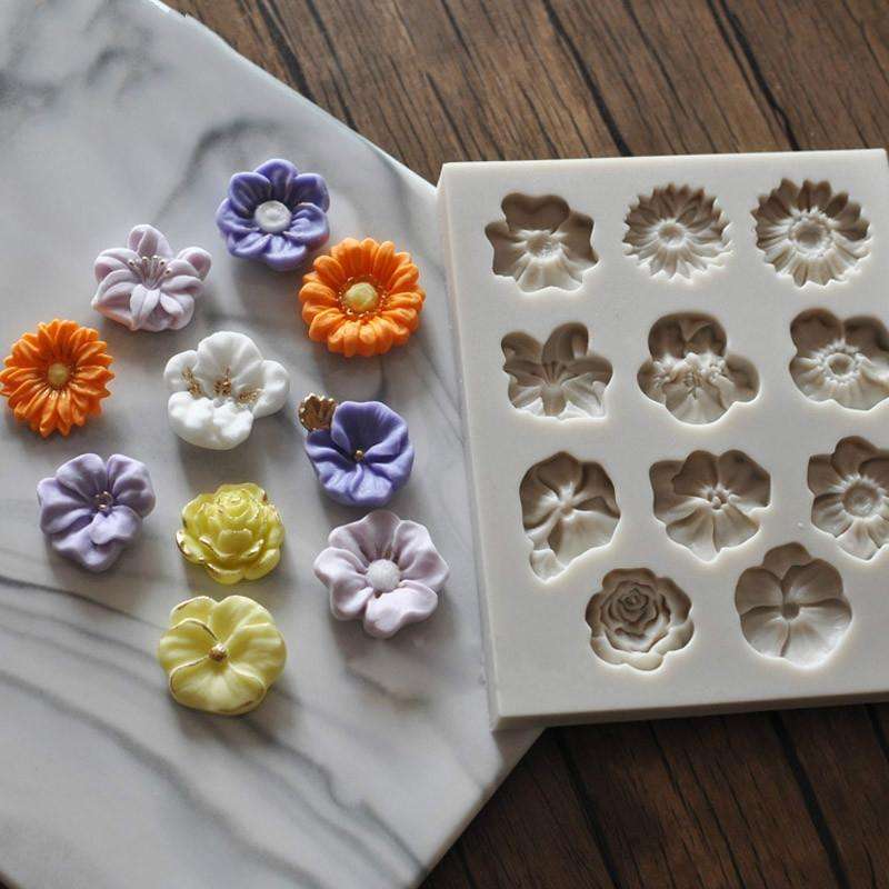 Fondant Cake Silicone Mold Chocolate Mold DIY Trumpet Flower Sun Flower Baking Decoration(Gray)