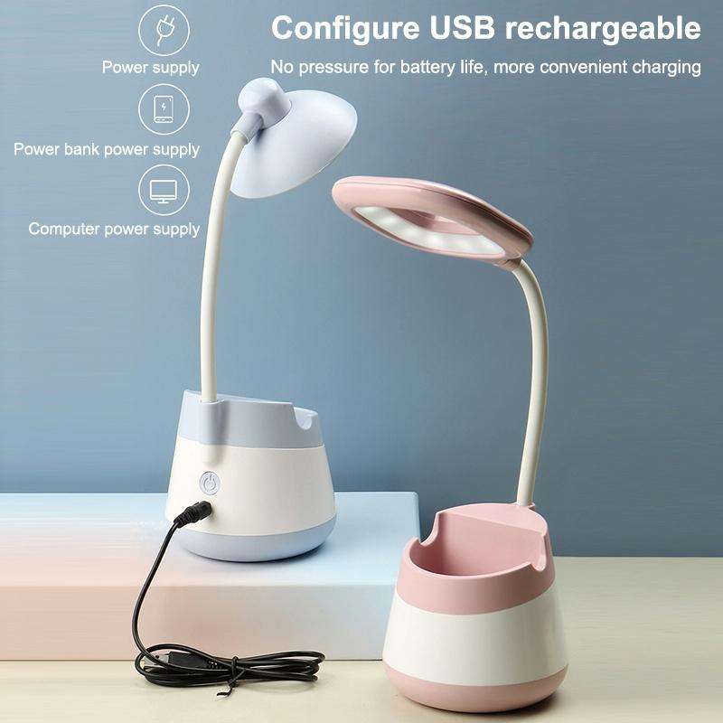 USB Charging LED Desk Light Eye Protection Lamp with Pen Holder and Phone Holder(CS276-3 Yellow)
