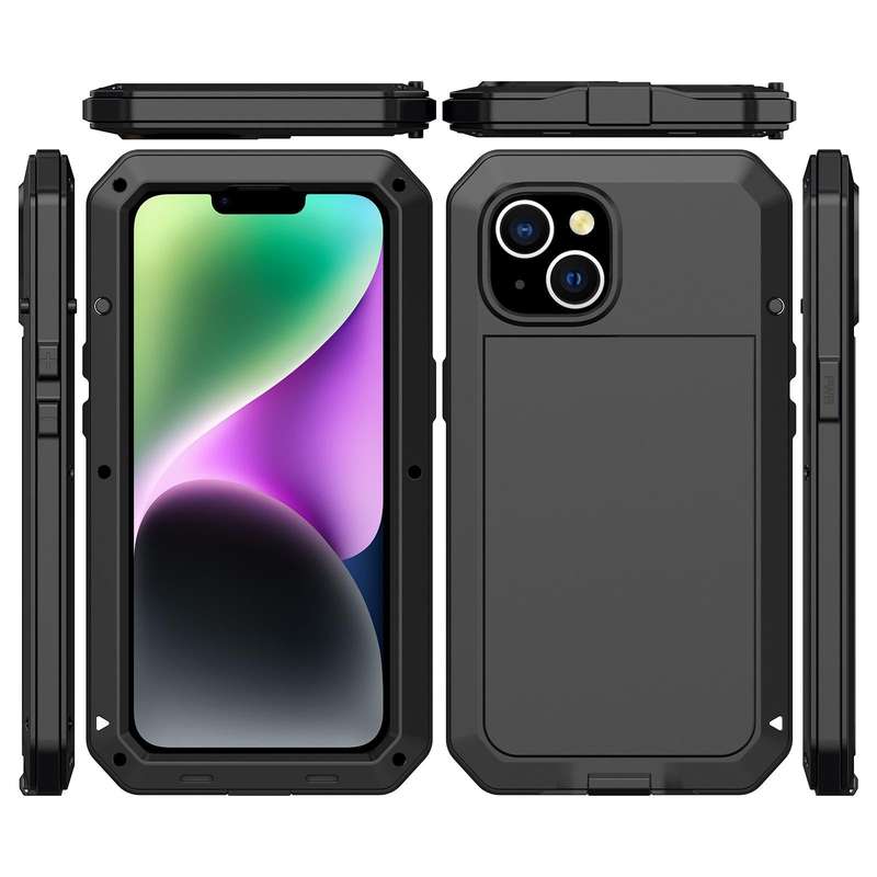 For iPhone 14 Plus Shockproof Waterproof Silicone + Zinc Alloy Case (Black)