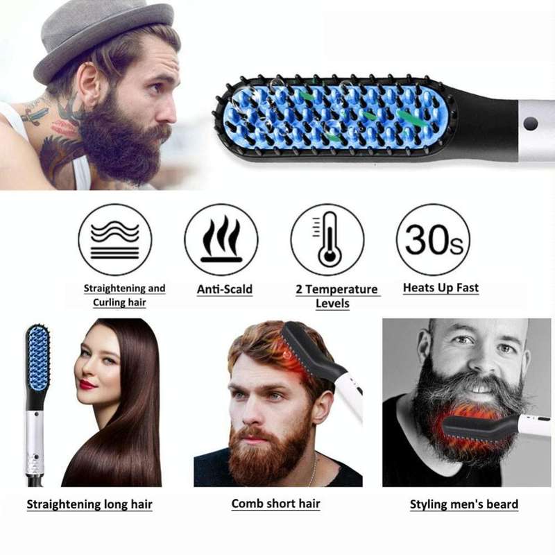 Mini Men Electrical Beard Styling Comb Beard Straightener, Plugs: US Plug (Gold)
