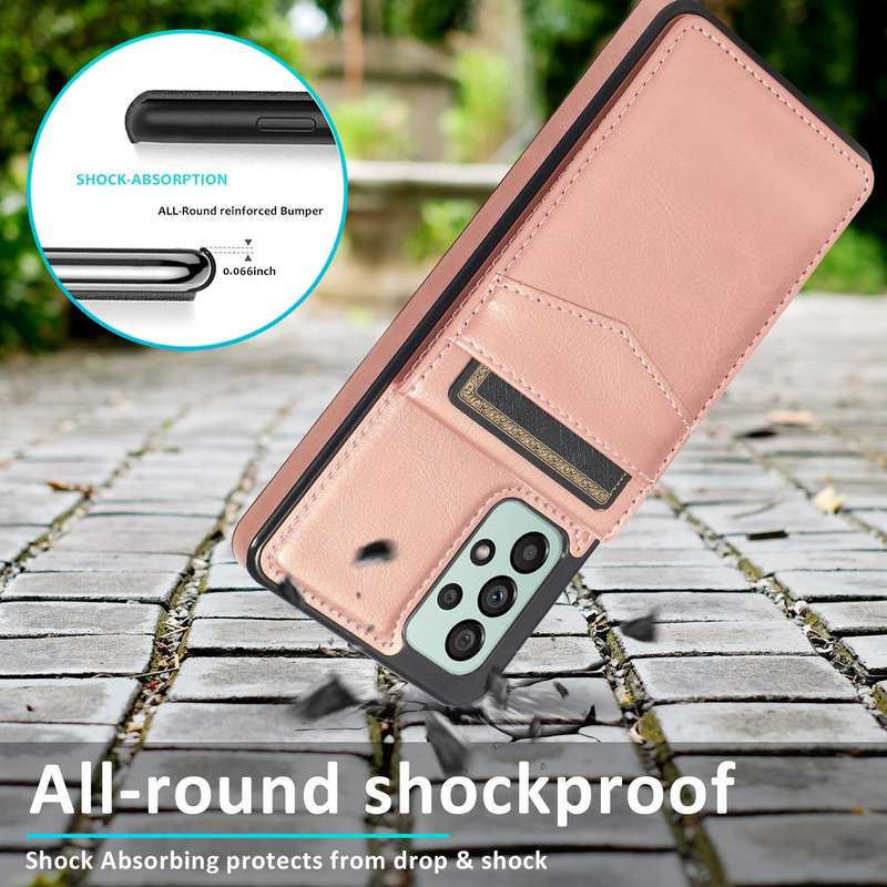 For Samsung Galaxy A33 5G Solid Color PC + TPU Protective Case with Holder & Card Slots(Rose Gold)