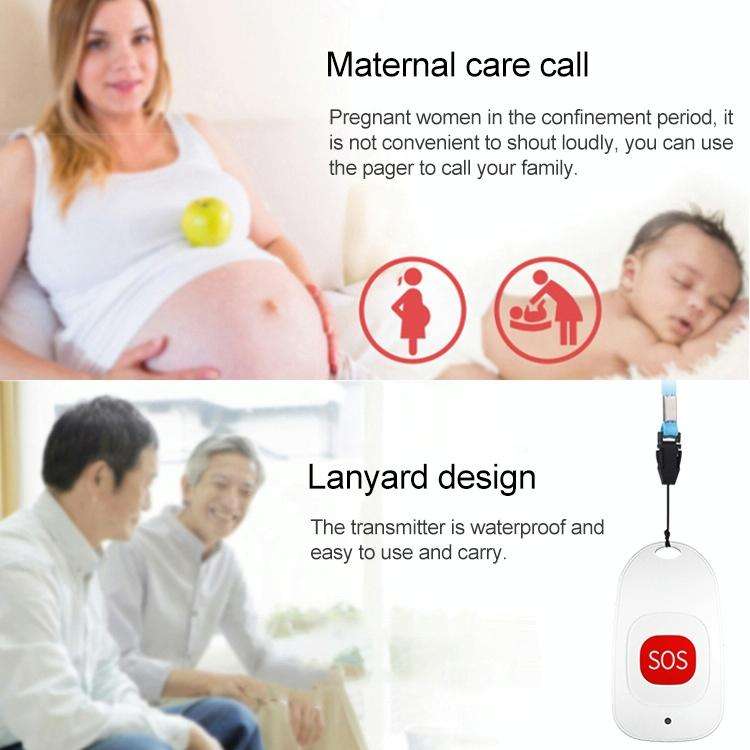 CACAZI C86 Wireless SOS Pager Doorbell Old man Child Emergency Alarm Remote Call Bell, US Plug(Bl...