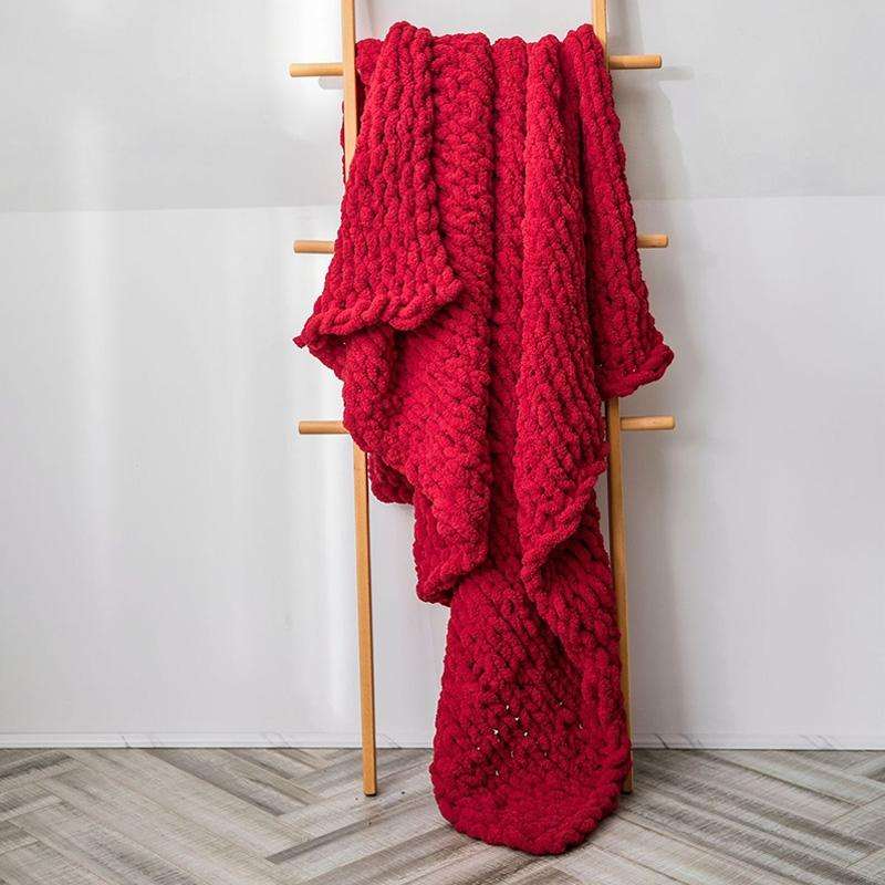 Handmade Thick Wool Knitted Blanket Sofa Chenille Stick Knitted Blanket, Size: 130 x 160 CM(Scarlet)