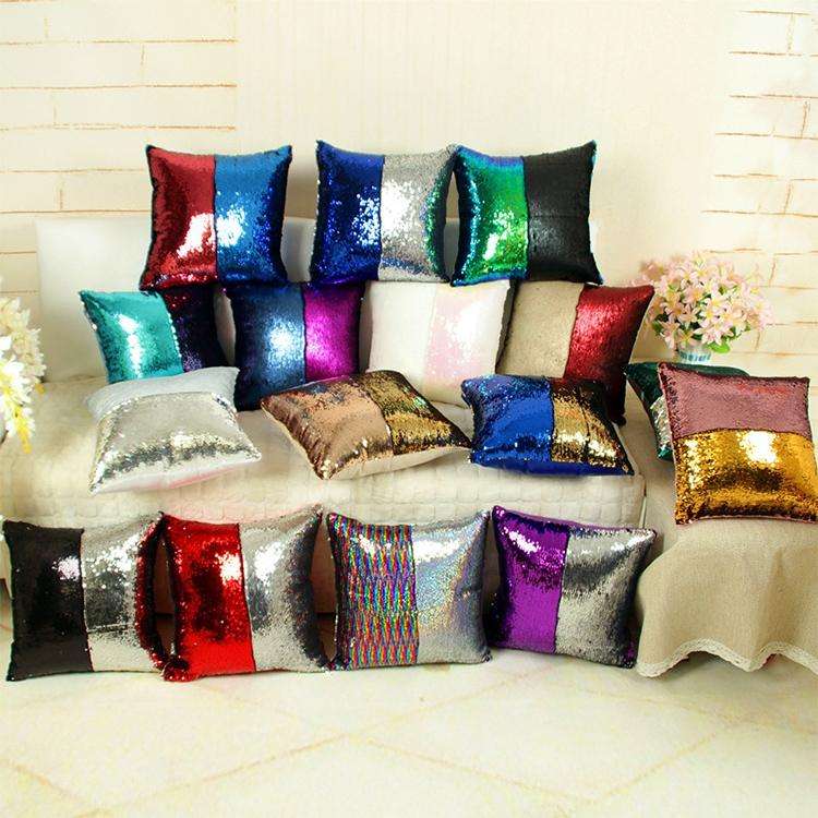 DIY Two Tone Glitter Sequins Throw Pillow Case Reversible Sequin Magical Color Changing Pillow Co...