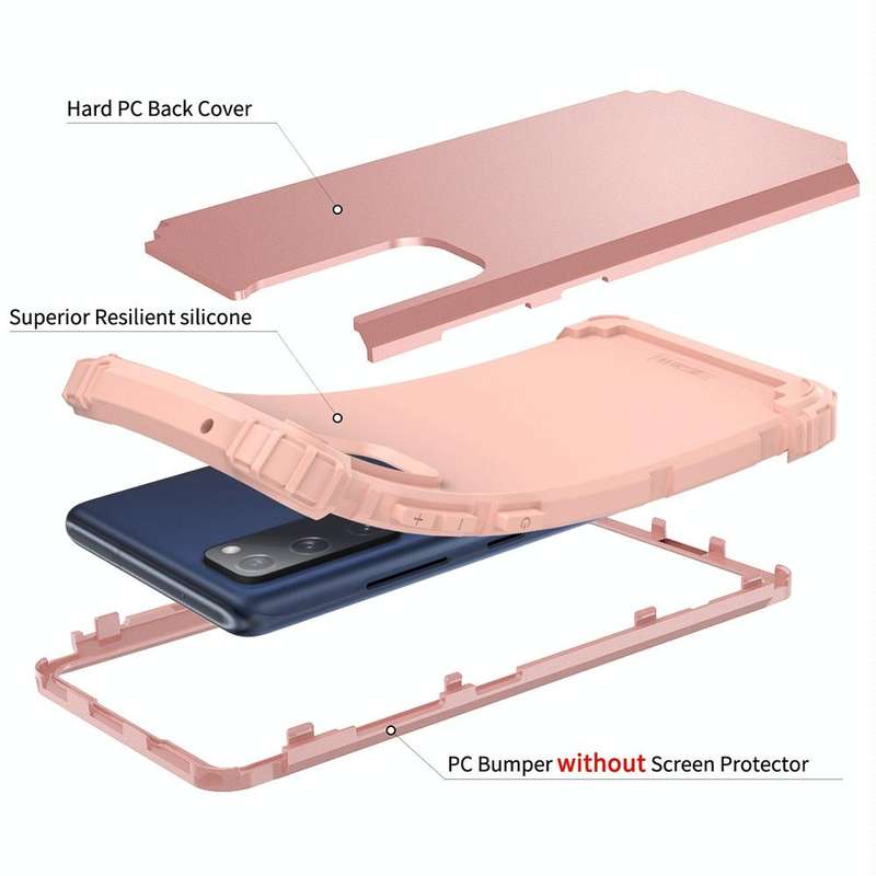 For Samsung Galaxy S20 FE 3 in 1 Shockproof PC + Silicone Protective Case(Rose Gold)