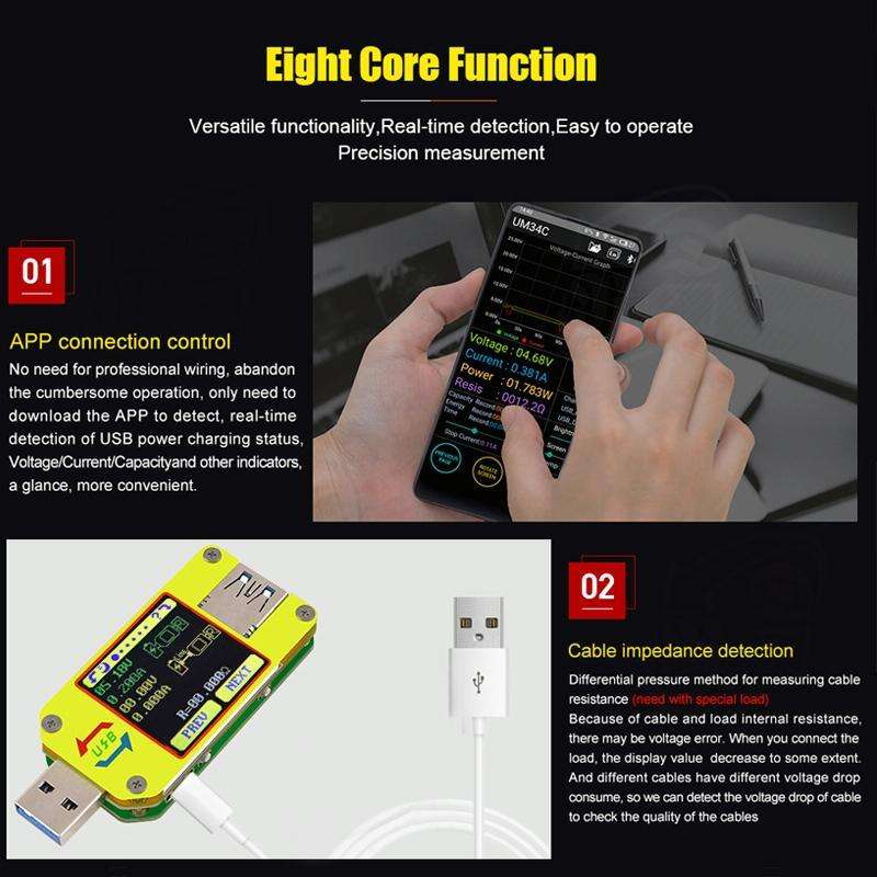 USB 3.0 Color Display Screen Tester Voltage-current Measurement Type-C Meter, Support Android APP...