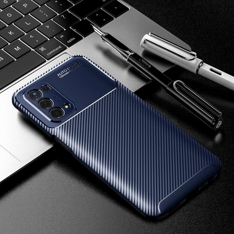 For OPPO A74 5G Carbon Fiber Texture Shockproof TPU Case(Blue)