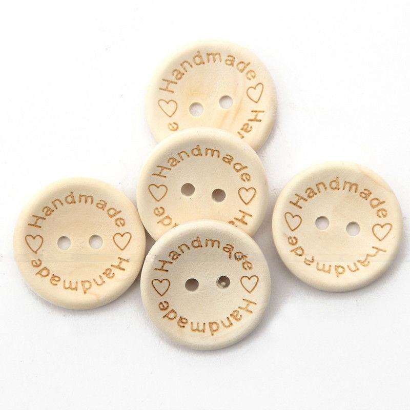 100 PCS/Set Natural Color Wooden Buttons Handmade Love Letter Wood Button Craft DIY Baby Apparel ...