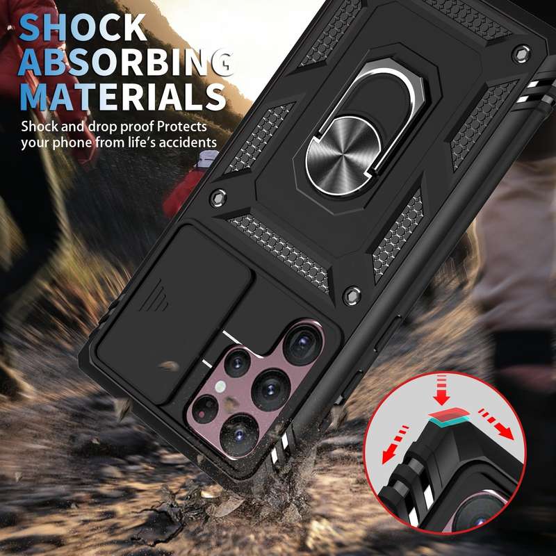 For Samsung Galaxy S22 Ultra 5G Sliding Camera Cover TPU + PC Phone Case(Black+Black)