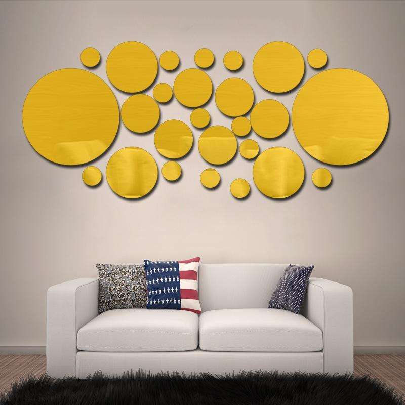 JM004 26PCS Bedroom Geometric Round Stereo Acrylic Mirror Wall Sticker(Gold)