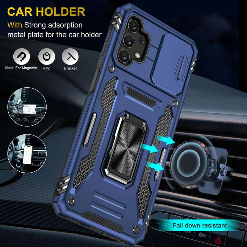 For Samsung Galaxy A32 5G Armor PC + TPU Camera Shield Phone Case(Navy Blue)
