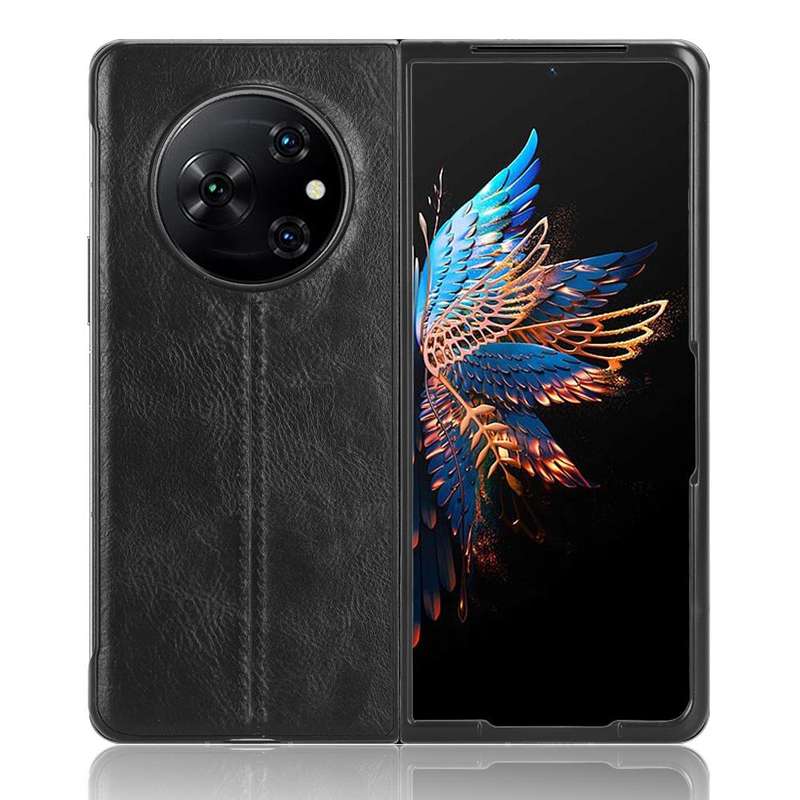 For Tecno Phantom V Fold Cow Pattern Sewing Back Cover Phone Case(Black)
