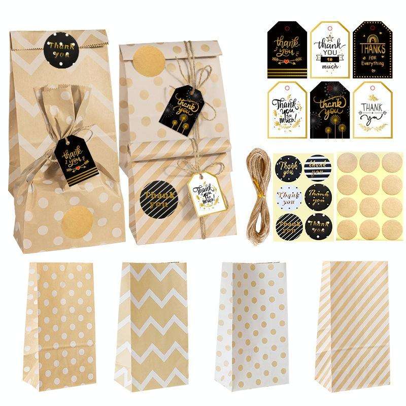 24 In 1 Point Striped Cowhide Paper Bag Retro Thanks Gift Bag Party Bakery Biscuits Candy Bag(Sty...