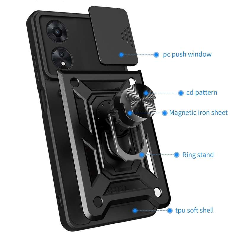 For OPPO A58 4G Global Sliding Camera Cover Design TPU Hybrid PC Phone Case(Red)