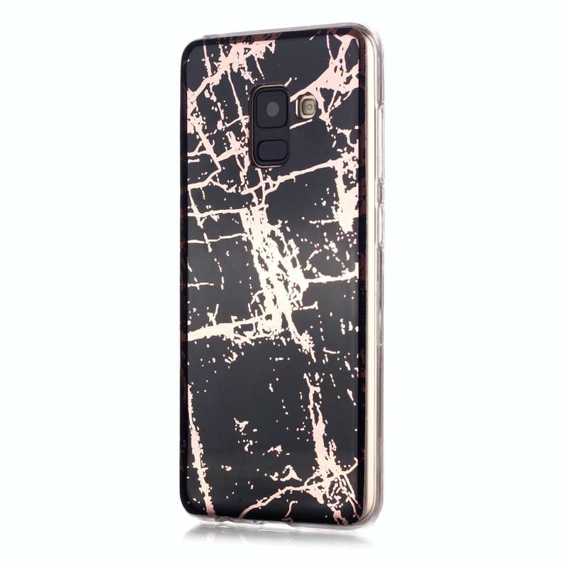 For Galaxy A8 (2018) Plating Marble Pattern Soft TPU Protective Case(Black Gold)