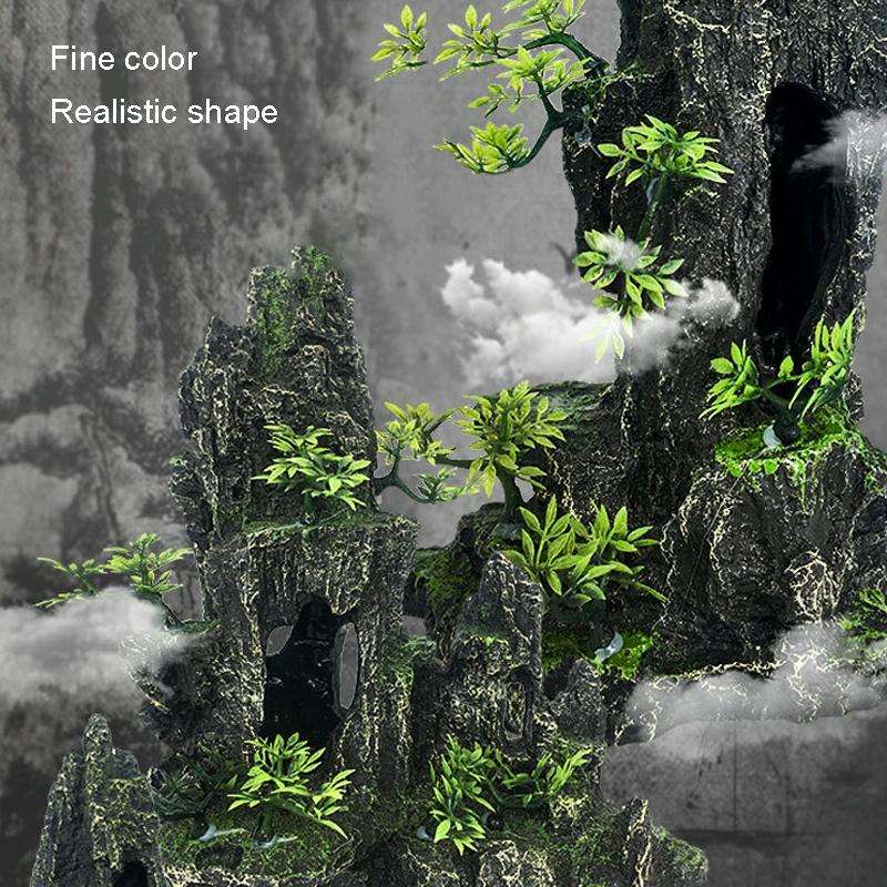 Stone Fish Tank Landscape Simulation Resin Aquarium Decorative Ornament, Style: Xianju Mountain