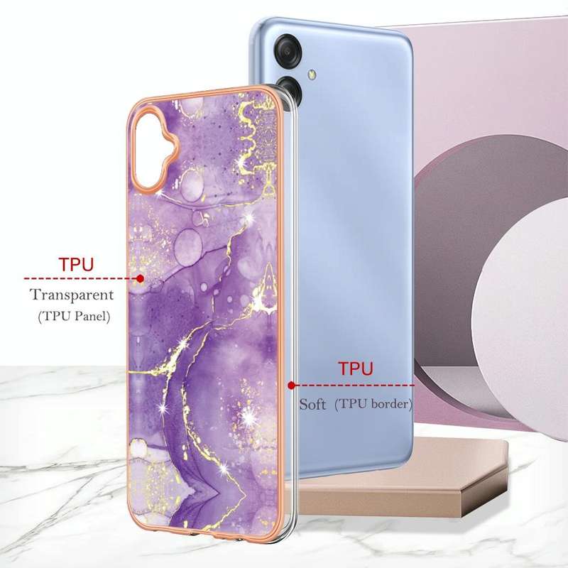 For Samsung Galaxy A04e Electroplating Marble Dual-side IMD Phone Case(Purple 002)