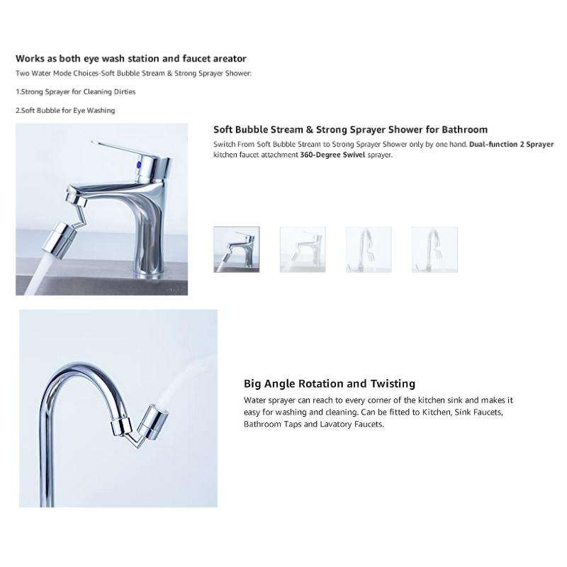720-Degree Universal Rotating Faucet Anti-Splash Spout Filter Dual-Function Faucet, Specification...