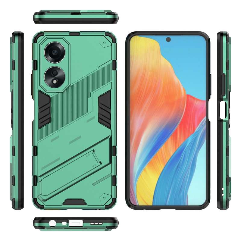 For OPPO A58 4G Global Punk Armor 2 in 1 PC + TPU Phone Case with Holder(Green)