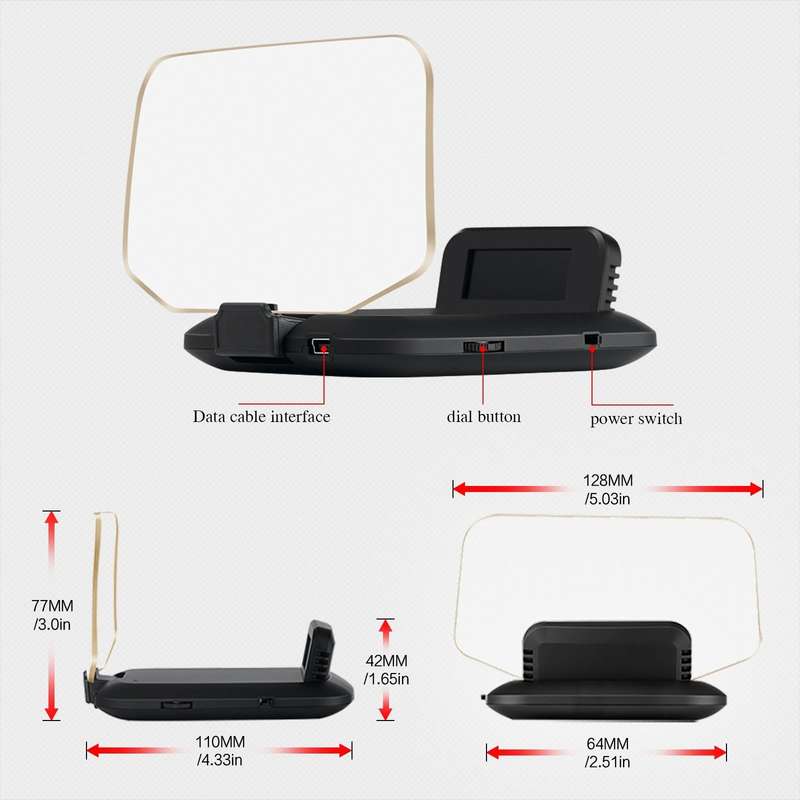 T1 5.1 inch Car HUD Head-up Display Overspeed Alarm / Remaining Battery Percentage Display for Te...