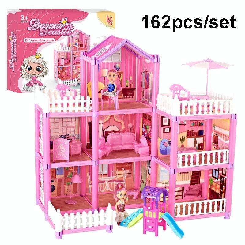 DSJ55 162pcs/set Children Passing Domestic Toy Doll House Princess Castle Set Simulation Disguise...