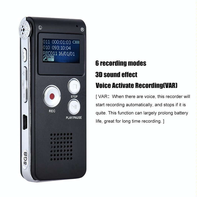 SK-012 16GB USB Dictaphone Digital Audio Voice Recorder with WAV MP3 Player VAR Function(Black)