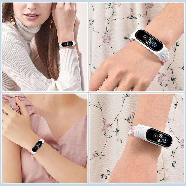 For Xiaomi Mi Band 6 / 5 / 4 / 3 Universal Nylon Elasticity Weave Watch Band, Size:M 160mm(Red Bl...
