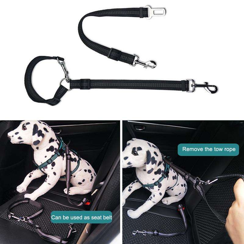 Pet Dual-purpose Car Reflective Seat Belt Dog Leash(Black)