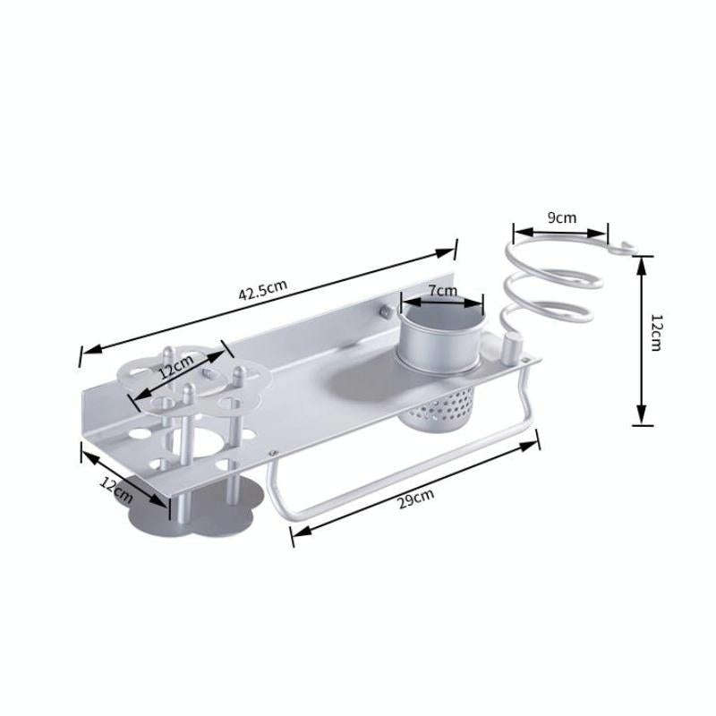 Space Aluminum Golden Hair Dryer Rack With Toothbrush Holder