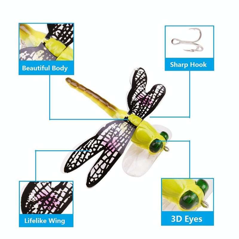 QT01 7cm / 6g Flying Fishing Bait Long Hook Bionic Dragonfly Bait(E (Red))