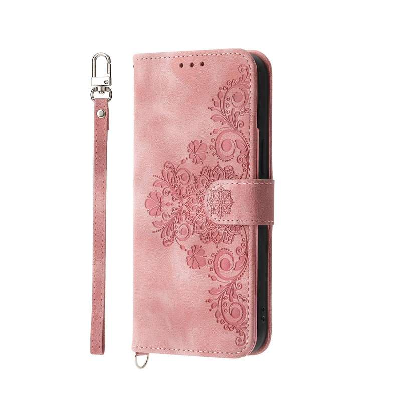 For vivo Y36 Skin-feel Flowers Embossed Wallet Leather Phone Case(Pink)