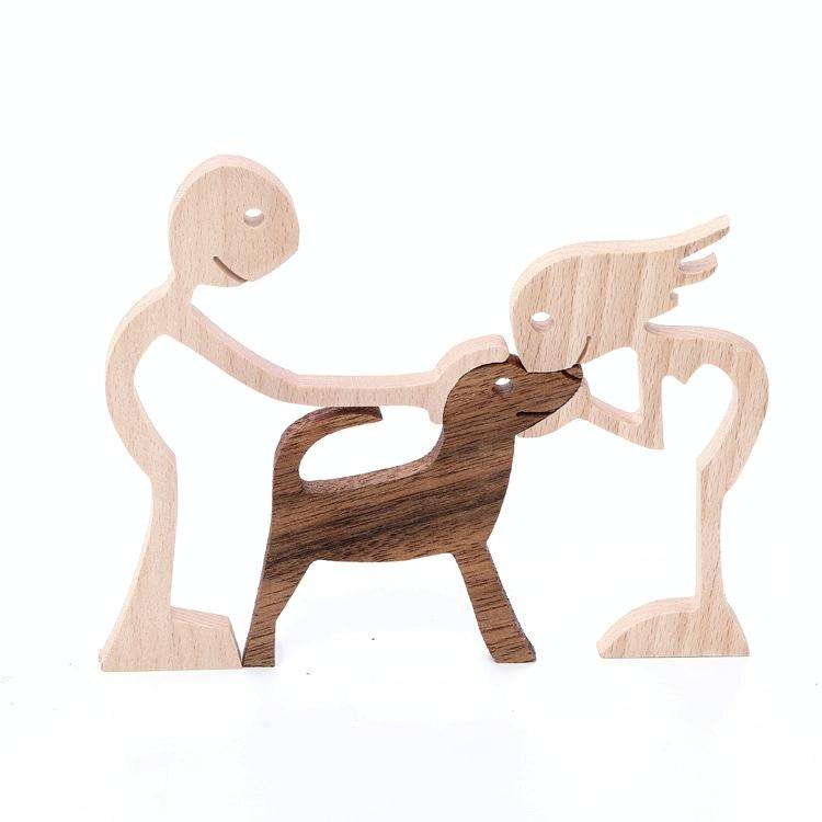 Wooden Human Dog Ornaments Office Home Wood Carving Decoration(B41)
