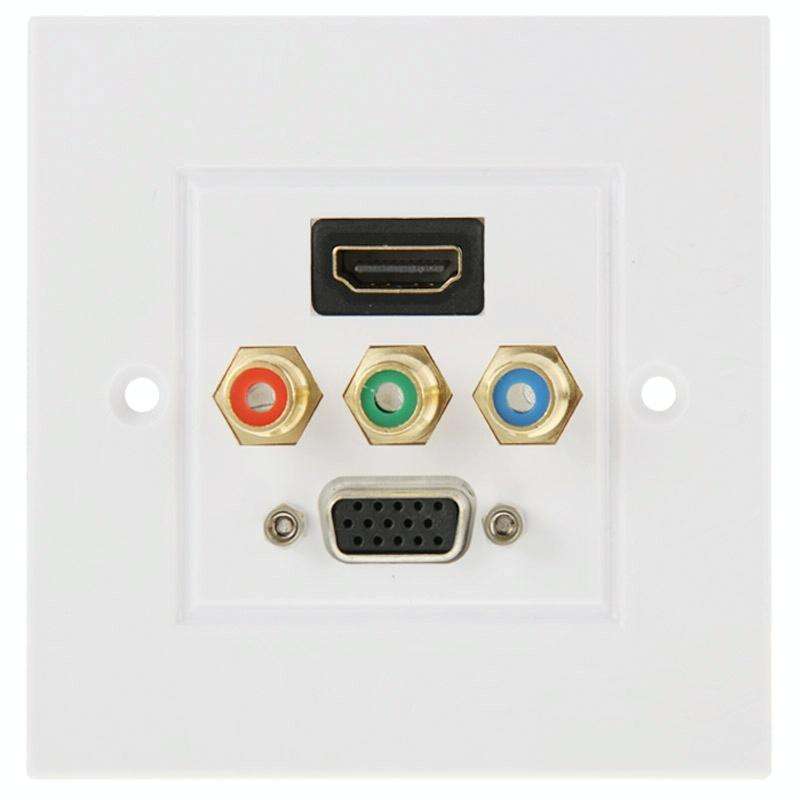 HDMI Female Plug + 3 RCA Female Plugs + VGA Female Plug Wall Plate Panel