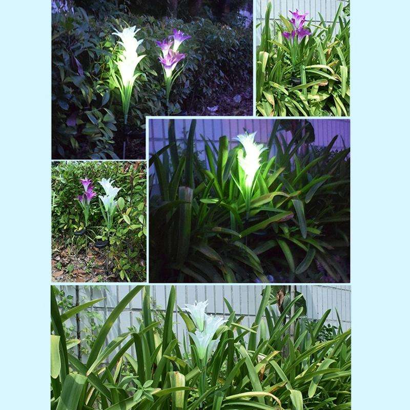 Simulated Lily Flower 4 Heads Solar Powered Outdoor IP55 Waterproof LED Decorative Lawn Lamp, Whi...