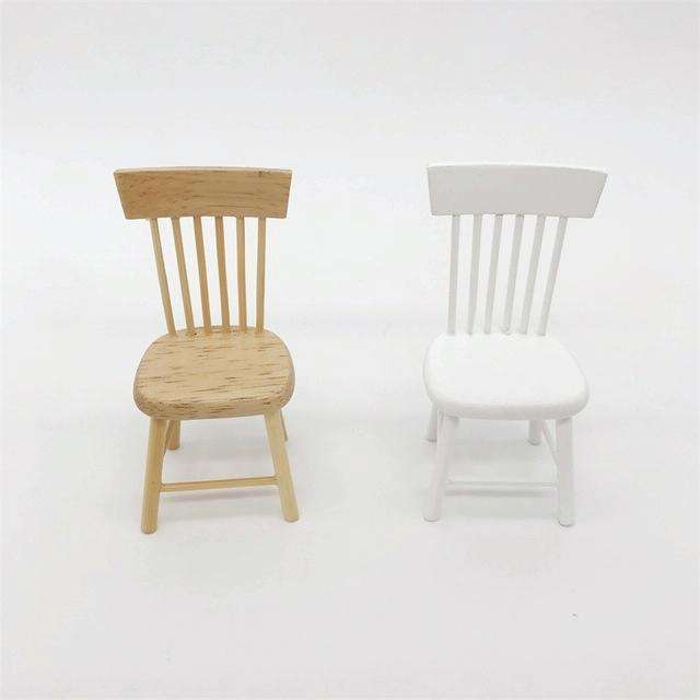 3 PCS Doll House Miniature Dining Room Furniture Wooden Chair Children Educational Toys(White)