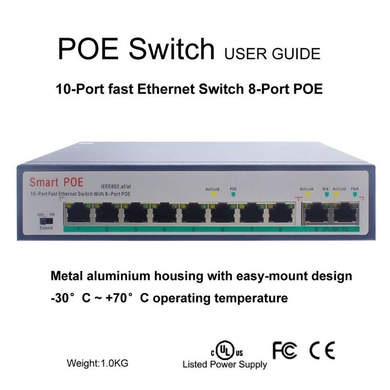 ESCAM POE 8+2 10-Port Fast Ethernet Switch 8-Port POE 10/100M 120W Network Switch, Transmission D...