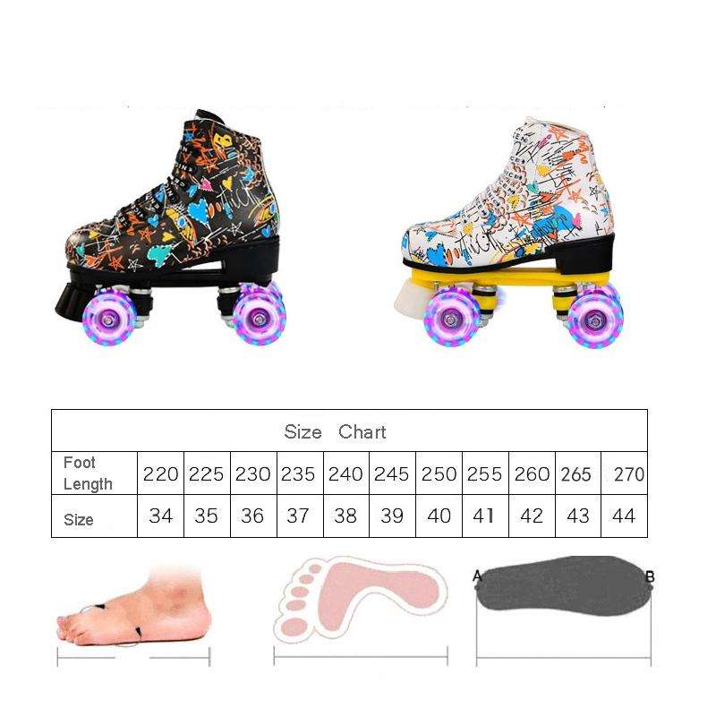 Adult Children Graffiti Roller Skates Shoes Double Row Four-Wheel Roller Skates Shoes, Size: 36(F...