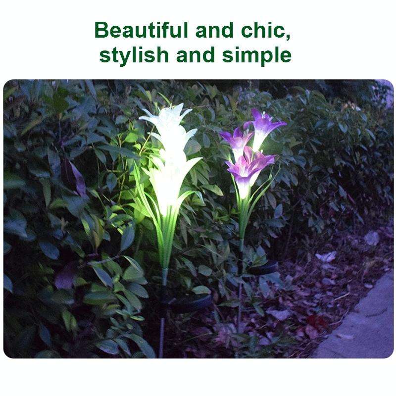 Simulated Lily Flower 4 Heads Solar Powered Outdoor IP55 Waterproof LED Decorative Lawn Lamp, Whi...