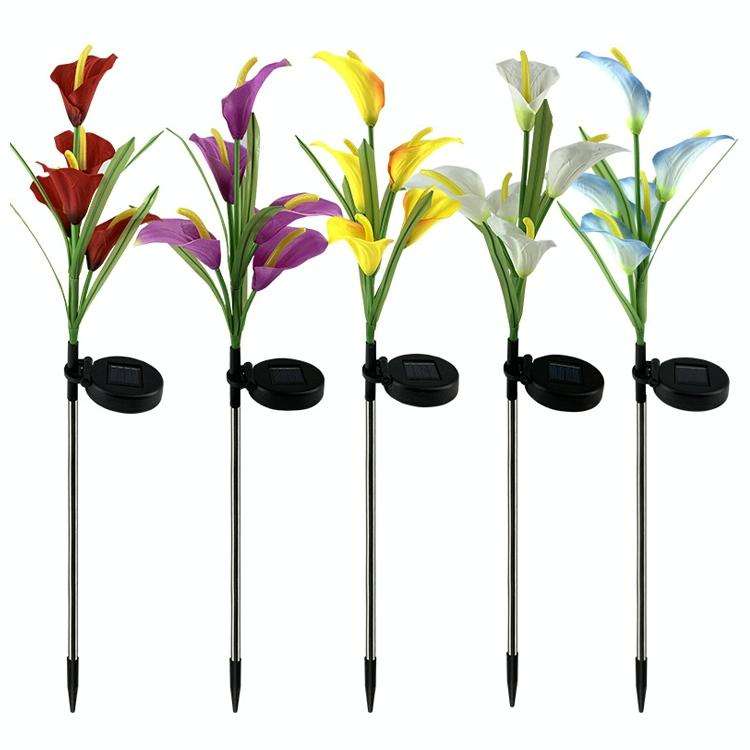 3PCS Simulated Calla Lily Flower 5 Heads Solar Powered Outdoor IP65 Waterproof LED Decorative Law...
